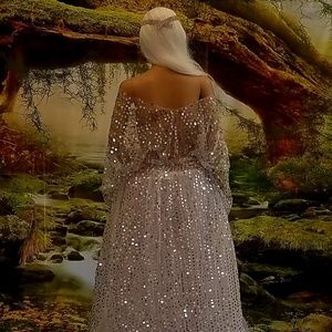 Sample Gown Set Only- RAMONA Silver Sequin Tulle Crystal Bridal Gown Set